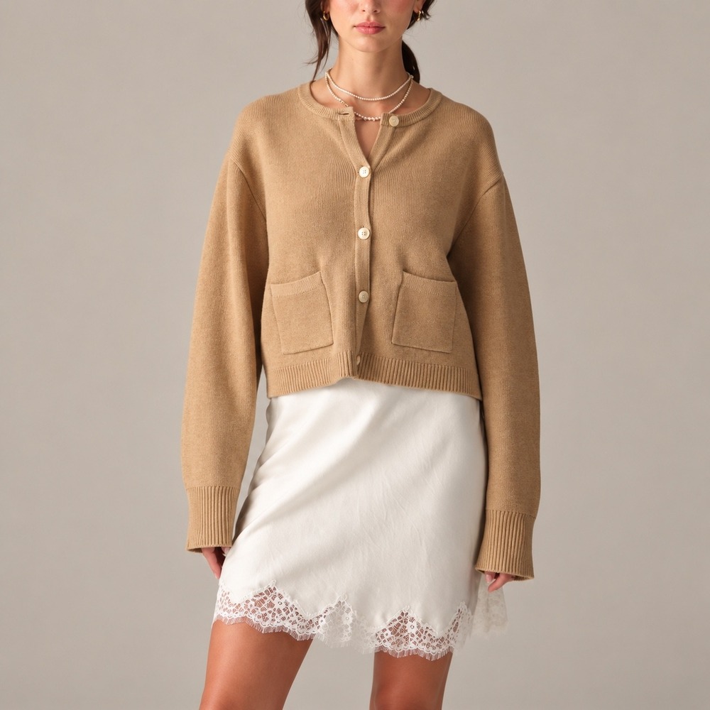 J.Crew Relaxed Emilie Sweater Lady Jacket Womens Medium Tan Excellent BQ197